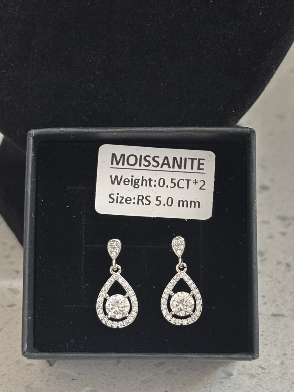 Moissanite Teardrop Dangle Earrings in Silver - Sparkling White